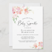 Invitation Aquarelle rose fleurie pour bébé (Devant)