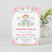 Invitation Aquarelle rose Fleurs Anniversaire de enfant singe (Debout devant)