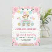 Invitation Aquarelle rose Fleurs Anniversaire de enfant singe (Debout devant)