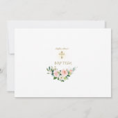 Invitation Aquarelle rose Fleurs blanches Fille Photo Baptême (Dos)