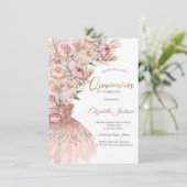 Invitation Aquarelle rose Fleurs blanches Roses Robe Quincean (Debout devant)