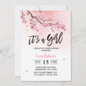 Invitation Aquarelle rose fleurs cerisier Baby shower (Devant)