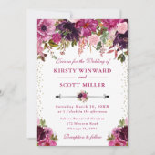 Invitation Aquarelle rose Fleurs d'été Mariage (Devant)