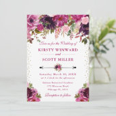 Invitation Aquarelle rose Fleurs d'été Mariage (Debout devant)