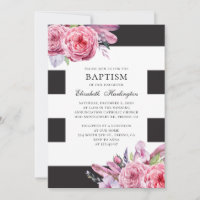 Aquarelle rose fleurs et plumes de boho et baptême
