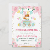 Invitation Aquarelle rose Fleurs Fox Anniversaire de enfant (Devant)