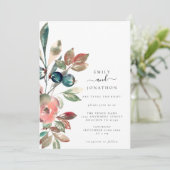 Invitation Aquarelle rose fleurs Mariage botanique Turquoise (Debout devant)