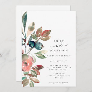 Invitation Aquarelle rose fleurs Mariage botanique Turquoise
