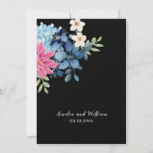 Invitation Aquarelle rose fleurs noir et blanc Mariage (Dos)