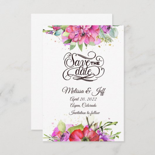 Invitation Aquarelle rose flora enregistrer la date invitatio (Devant / Derrière)