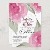 Invitation Aquarelle rose Floral (Devant / Derrière)