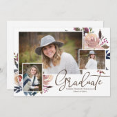 Invitation Aquarelle rose Floral (Devant / Derrière)