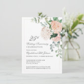 Invitation Aquarelle rose Floral 25e anniversaire Mariage (Debout devant)