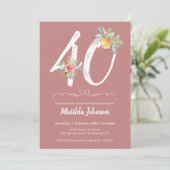 Invitation Aquarelle rose Floral 40e anniversaire fête (Debout devant)
