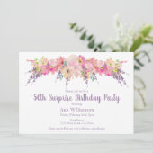 Invitation Aquarelle rose Floral 50e Anniversaire surprenant (Debout devant)