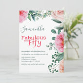 Invitation Aquarelle rose Floral 50e fête d'anniversaire (Debout devant)