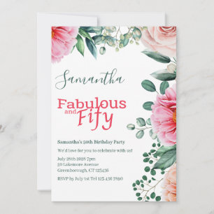 Invitation Aquarelle rose Floral 50e fête d'anniversaire