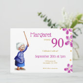 Invitation Aquarelle rose Floral 90e anniversaire grand-mère (Debout devant)