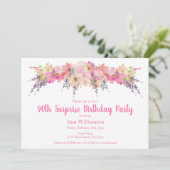Invitation Aquarelle rose Floral 90e Anniversaire surprenant (Debout devant)