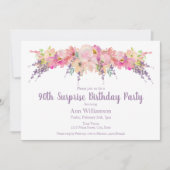 Invitation Aquarelle rose Floral 90e Anniversaire surprenant (Devant)