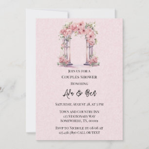 Invitation Aquarelle rose Floral Arch Church Couples Douche