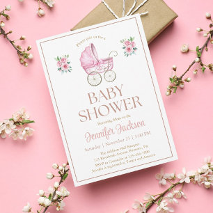 Invitation Aquarelle rose Floral Baby Girl Douche de transpor