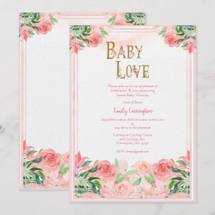 Invitation Aquarelle rose Floral Baby Love Girl Baby shower
