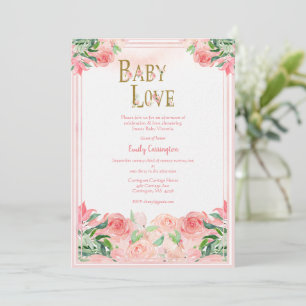 Invitation Aquarelle rose Floral Baby Love Girl Baby shower
