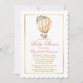 Invitation Aquarelle rose floral Baby shower or (Devant)