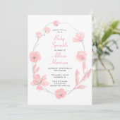 Invitation Aquarelle rose Floral Bébé (Debout devant)