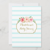 Invitation Aquarelle rose Floral Bleu Baby shower (Devant)