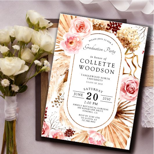 Invitation Aquarelle rose Floral Botanical Graduical Party