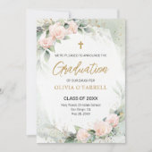 Invitation Aquarelle rose Floral Christian School Graduation (Devant)