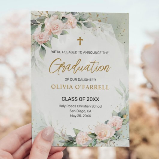Invitation Aquarelle rose Floral Christian School Graduation