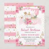 Invitation Aquarelle rose Floral Chute Citrouille doux 16 (Devant / Derrière)