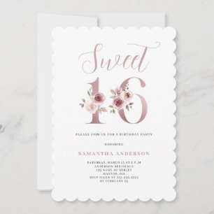 Invitation Aquarelle rose Floral Douce 16 Anniversaire