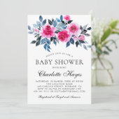 Invitation Aquarelle rose Floral Élégant Baby shower (Debout devant)
