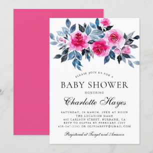 Invitation Aquarelle rose Floral Élégant Baby shower