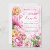 Invitation Aquarelle rose Floral Élégant Brunch Fête des Mère (Devant)