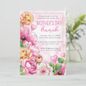 Invitation Aquarelle rose Floral Élégant Brunch Fête des Mère (Debout devant)