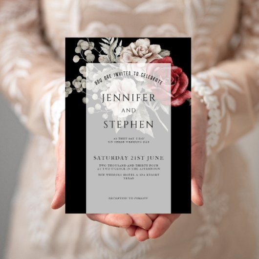 Invitation Aquarelle Rose Floral Eucalyptus, Mariage