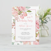 Invitation Aquarelle rose Floral fête d'anniversaire (Debout devant)