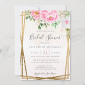 Invitation Aquarelle rose Floral Fête des mariées géométrique (Devant)