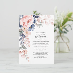Invitation Aquarelle rose Floral Fête des mariées verte