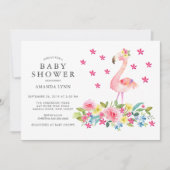 Invitation Aquarelle rose Floral Flamant rose bébé fille Douc (Devant)