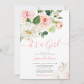 Invitation Aquarelle rose Floral Girl Baby shower (Devant)
