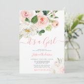 Invitation Aquarelle rose Floral Girl Baby shower (Debout devant)