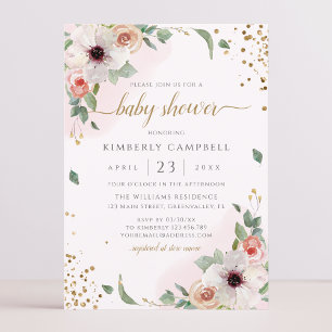 Invitation Aquarelle rose Floral Girl Baby shower