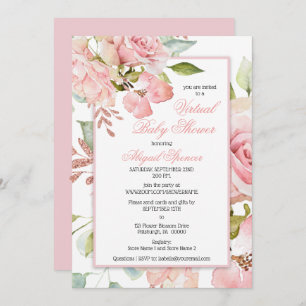 Invitation Aquarelle rose Floral Girl Baby shower virtuel dan