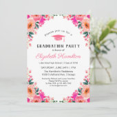 Invitation Aquarelle rose Floral Graduation Party Photo (Debout devant)